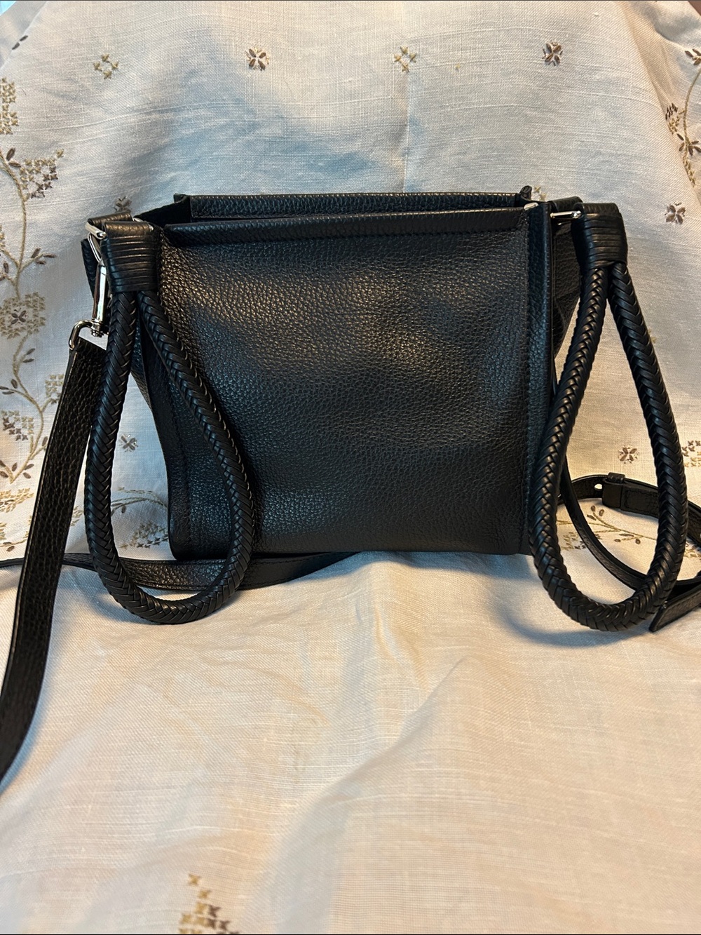 Tamara Mellon mini kiss Black Leather Crossbody Bag with Braided Straps